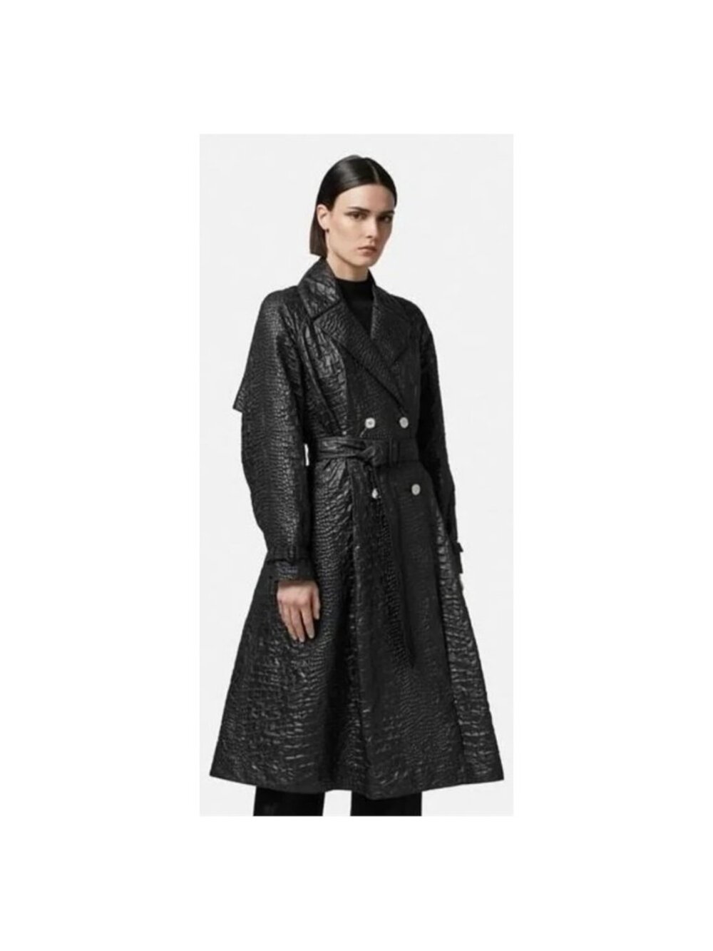 💯 - New Authentic Versace Croc Textured Lacquered A- Line Trench Coat